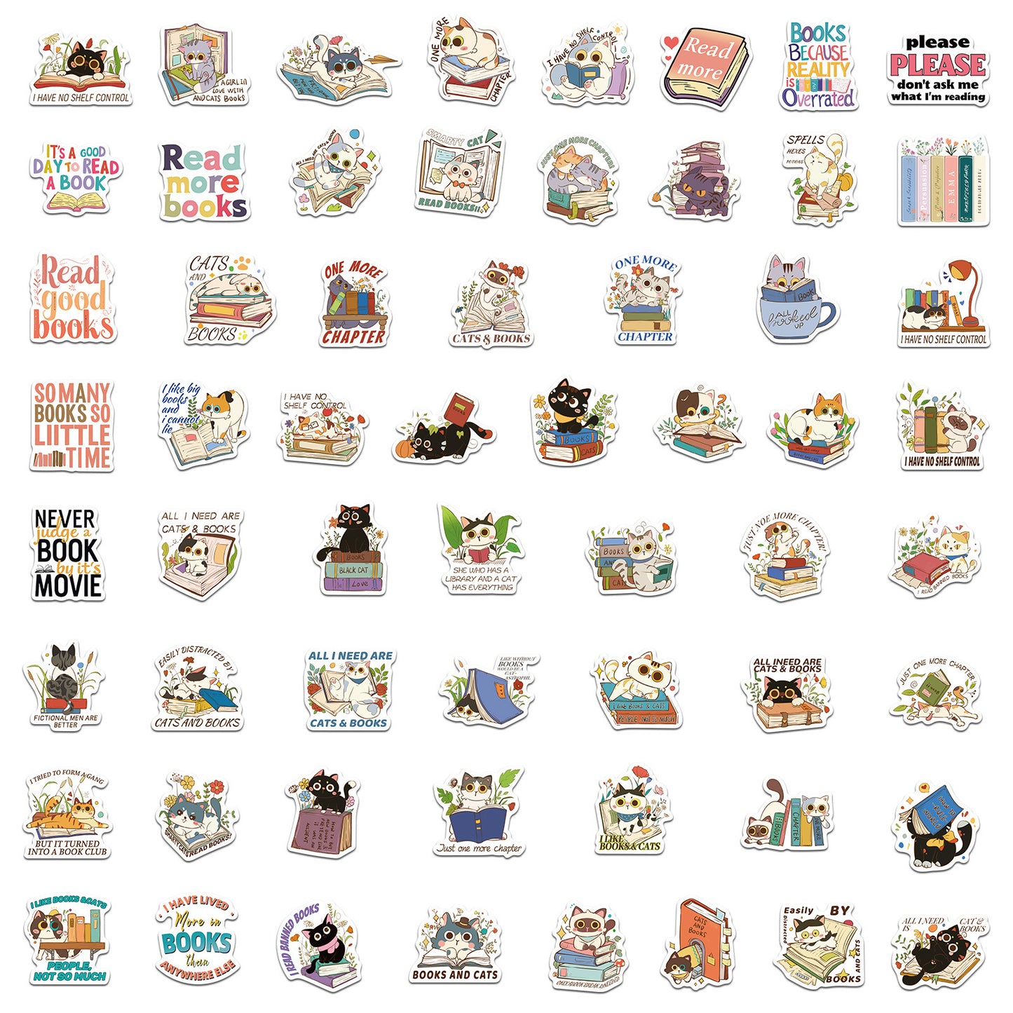 Books & Cats Stickers - 50 pcs 🐱📚