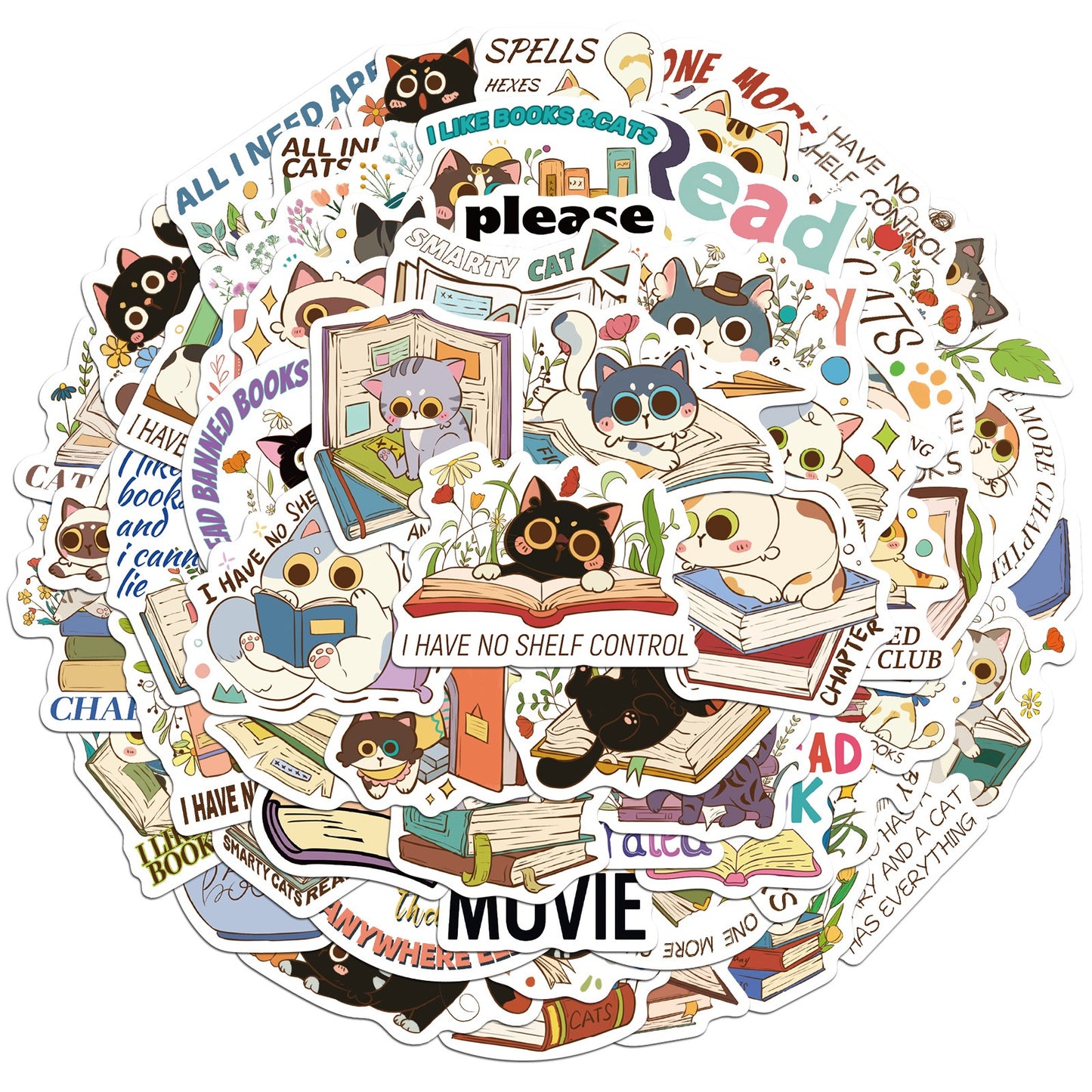 Books & Cats Stickers - 50 pcs 🐱📚