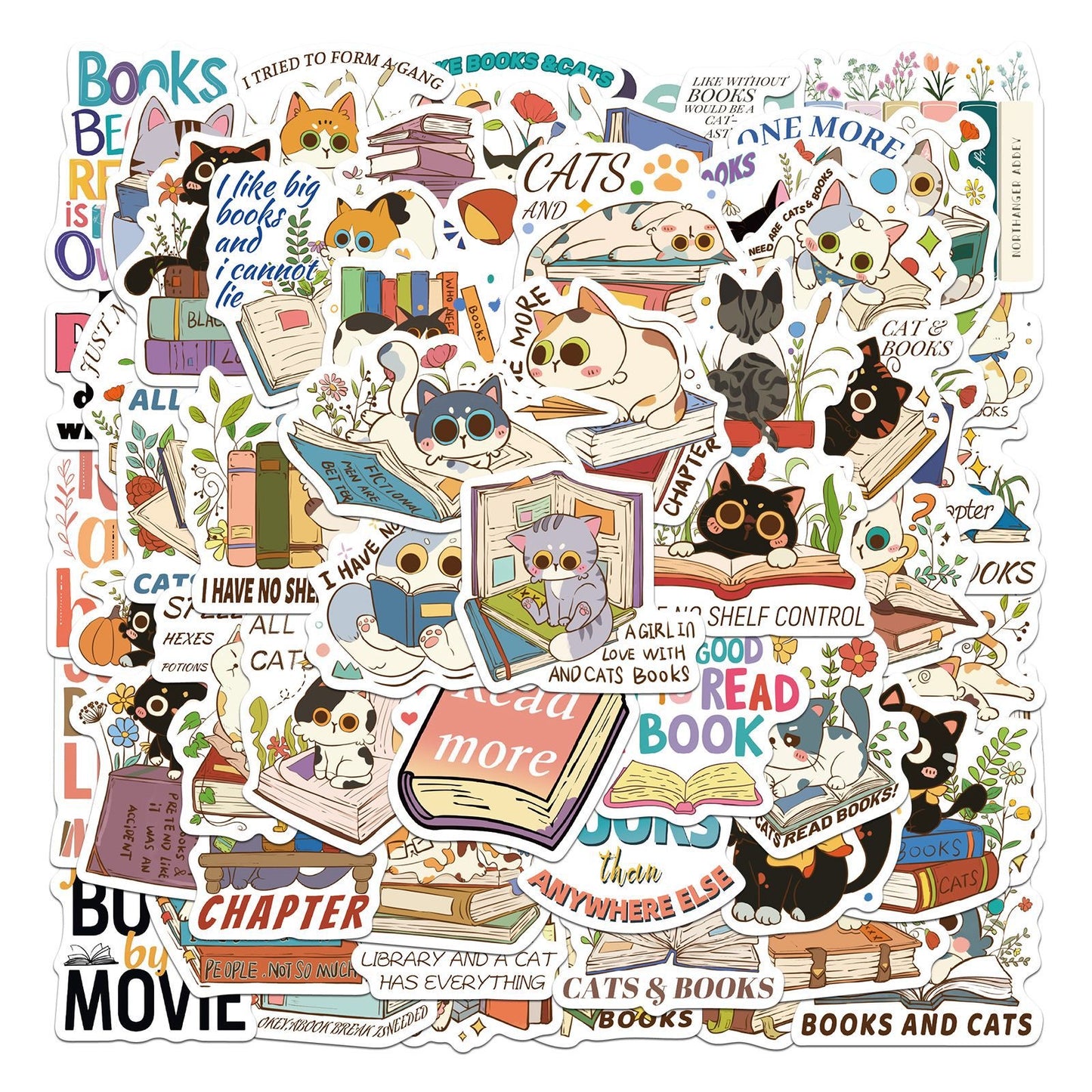 Books & Cats Stickers - 50 pcs 🐱📚